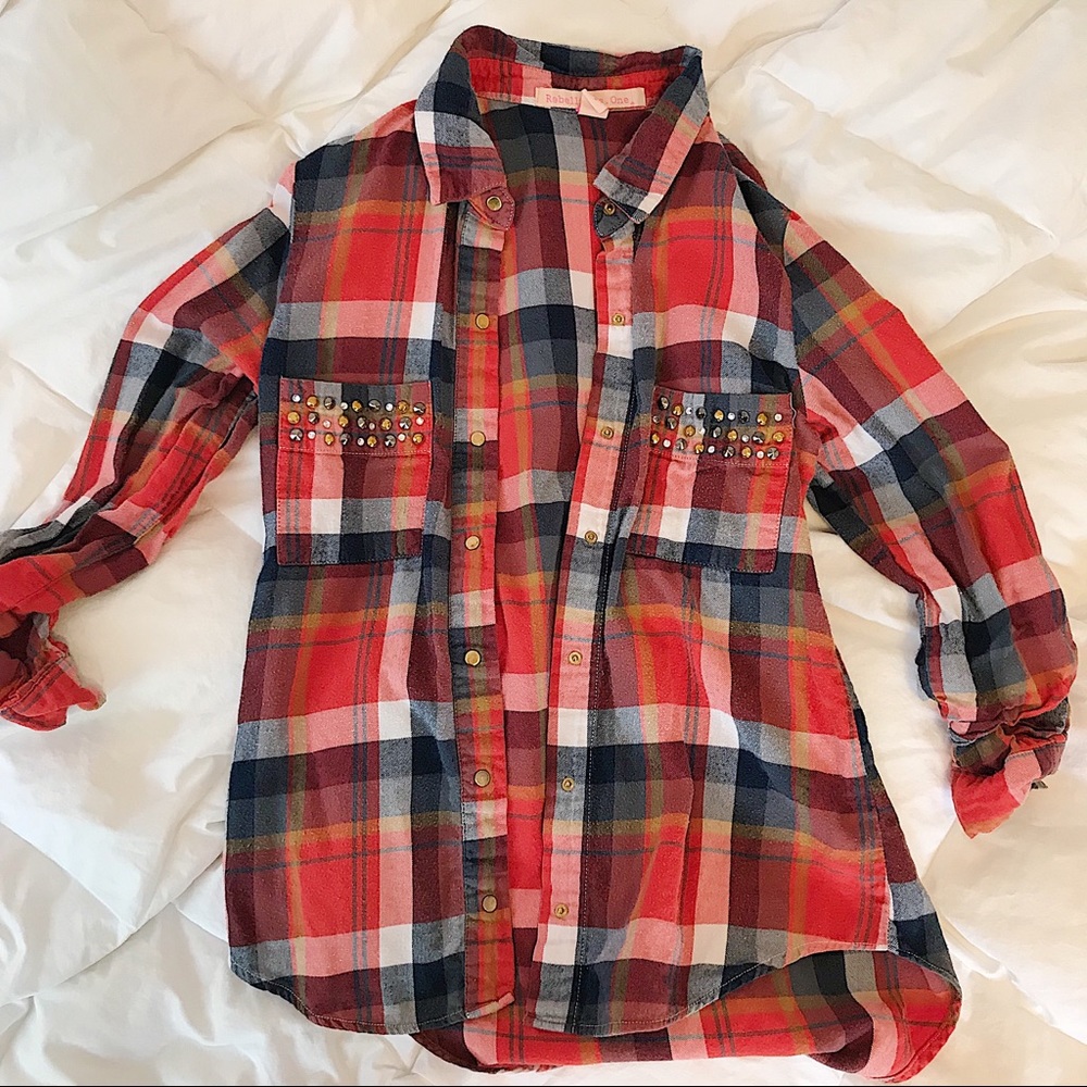 Orange studded flannel
